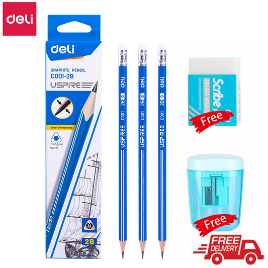 【Free Gift】Deli 12Pcs Graphite Pencil HB 2B Pencil Triangle Pencils Non-toxic