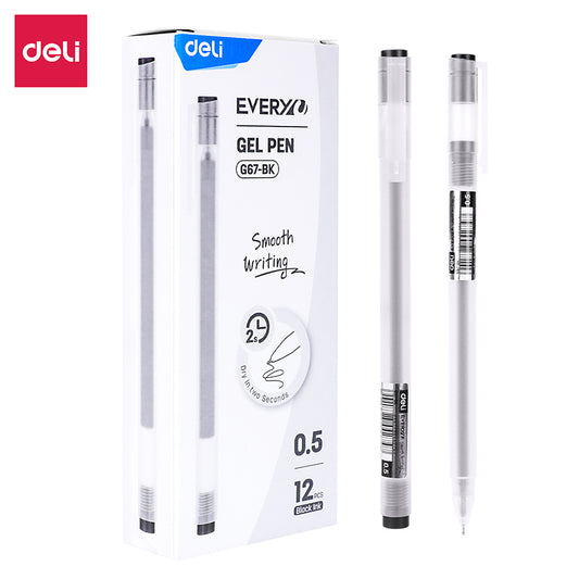 Deli 12Pcs Gel Pen Neutral Pen 0.5mm with Long Volume and Springe Type