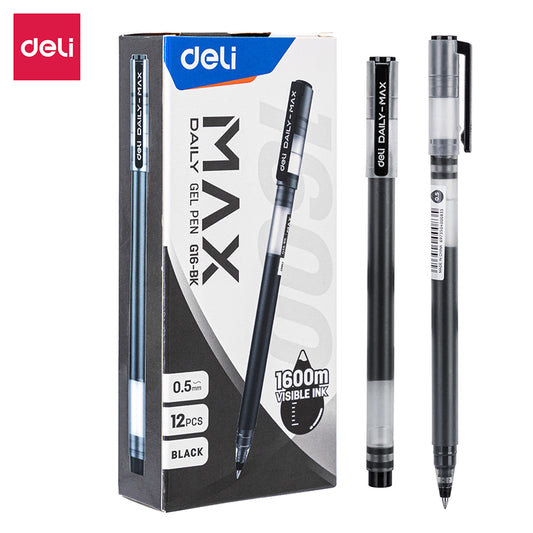 Deli 12pcs Gel Pen 0.5mm Neutral Pen Large Capacity with 1600m Writing Length