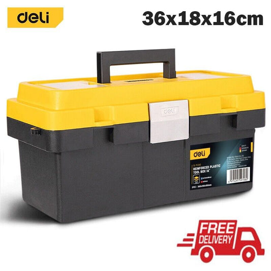Deli 14" Thickened Tool Box Plastic Tool Chest with Portable Handle Double-tier